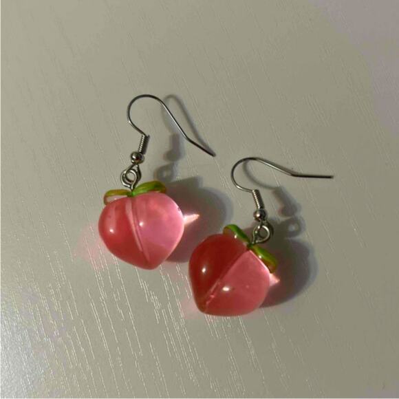 New Peach 90's Y2k Summer Pink Dangle Earrings Drop Cartoon‎ Fruit Pastel Pink - Picture 2 of 2